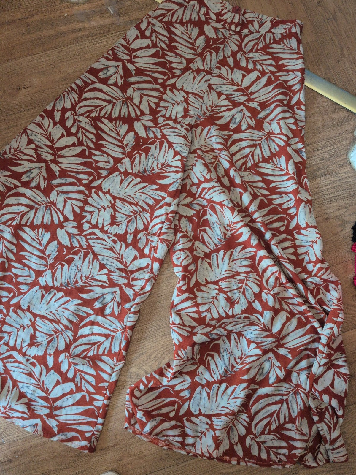 Shein Medium Orange And Wide Wide Leg Flower Trousers