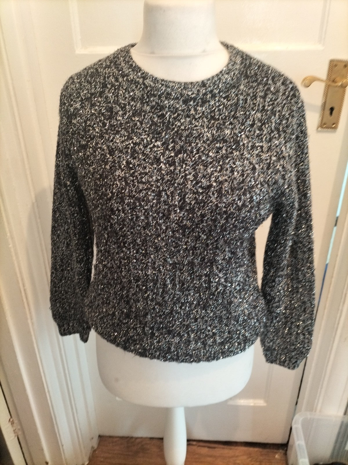 Peacocks Small Black And Silver Sparkle Long Sleeve Pullover Jumper