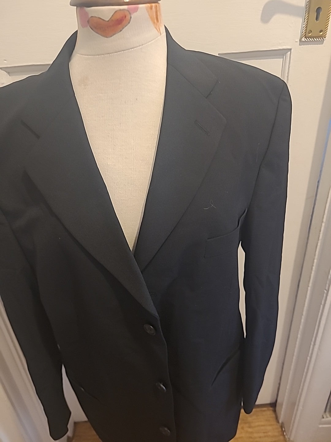 Mens M&S Size 42S Black Padded Lined Blazer