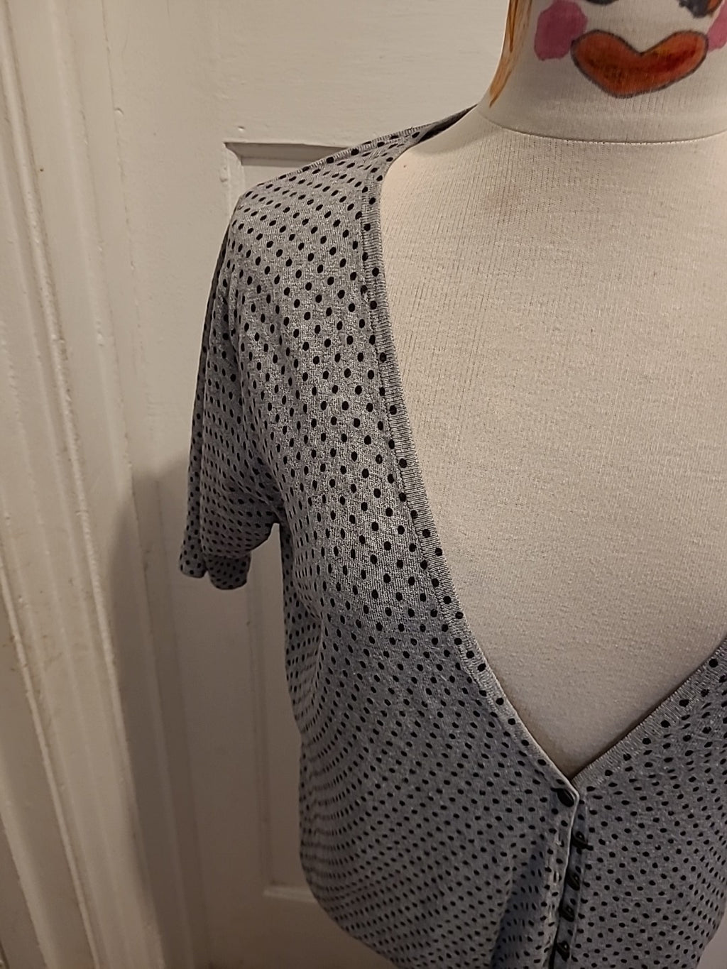 Ladies Marks And Spencer Size 16 Grey Polkadot Short Sleeved Blouse