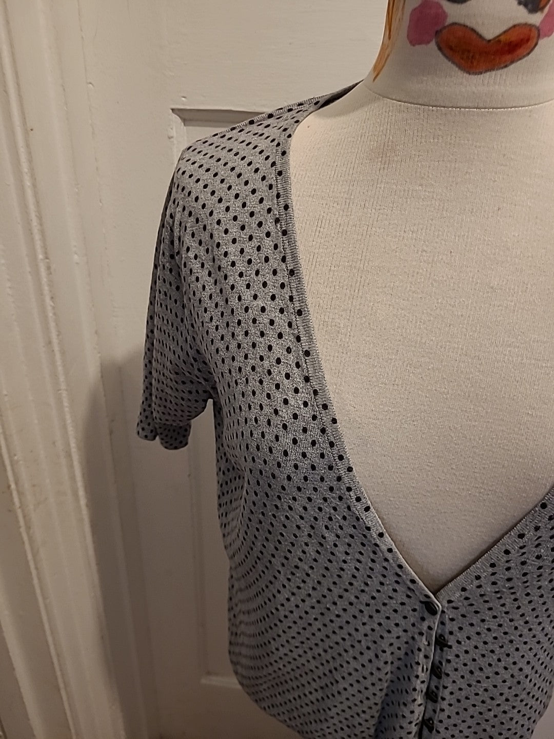 Ladies Marks And Spencer Size 16 Grey Polkadot Short Sleeved Blouse