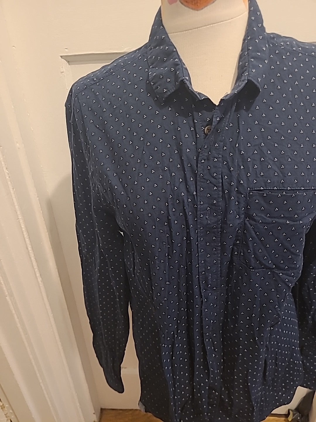 Mens Jules Size XL Navy White Slim Fit Long Sleeved Shirt