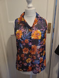 Ladies Size 14 Multicoloured Sleeveless Collared Blouse
