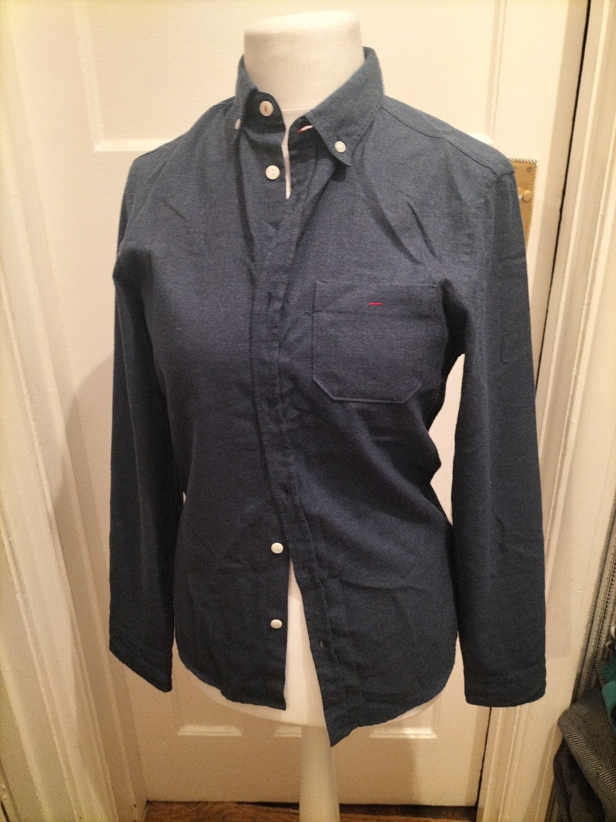 Mens Spitafields Size Small Navy Long Sleeved Shirt
