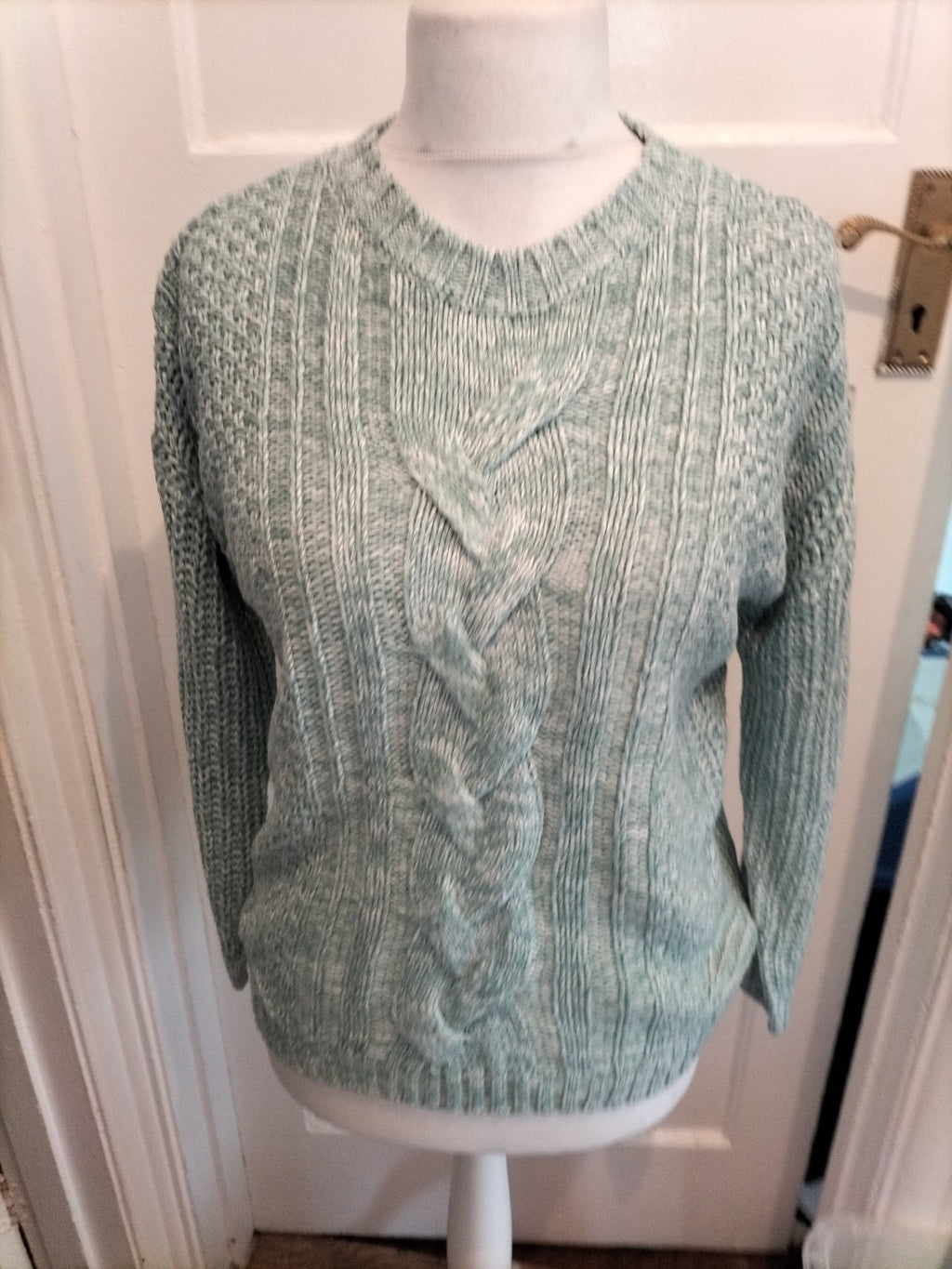 Peacocks Small Aqua Blue And White Fleck Pullover Jumper