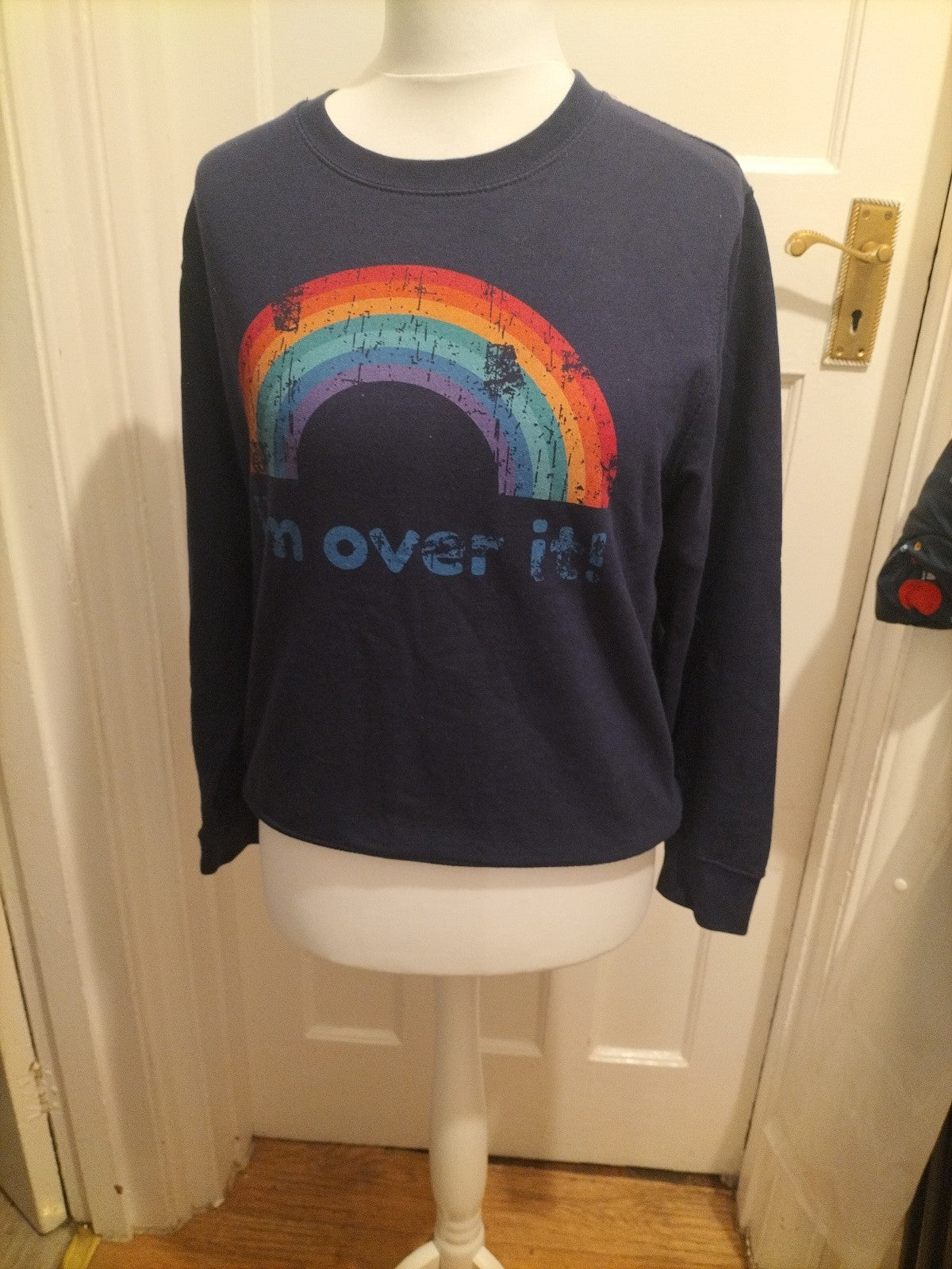 Ladies Batch1 Size Small Navy Rainbow Pullover Jumper