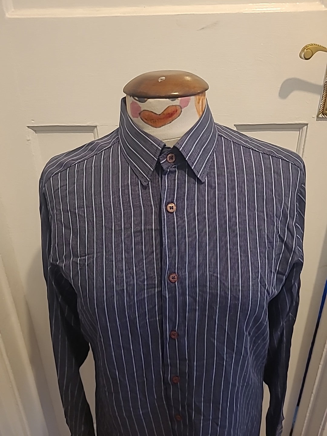 Mens Mekay Size 15" Navy With Blue Long Sleeved Shirt