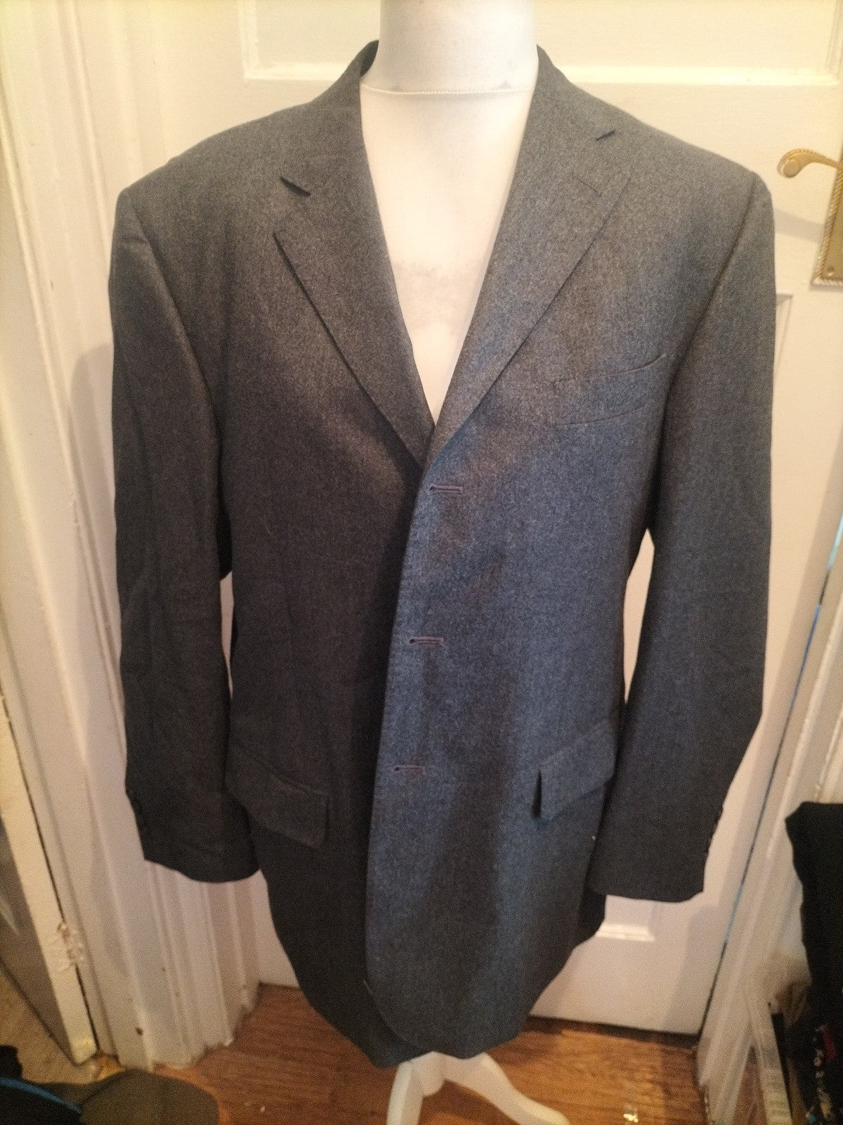 Marks And Spencer Italian With Cashmere 44Long Brown And Navy Suit Jacket