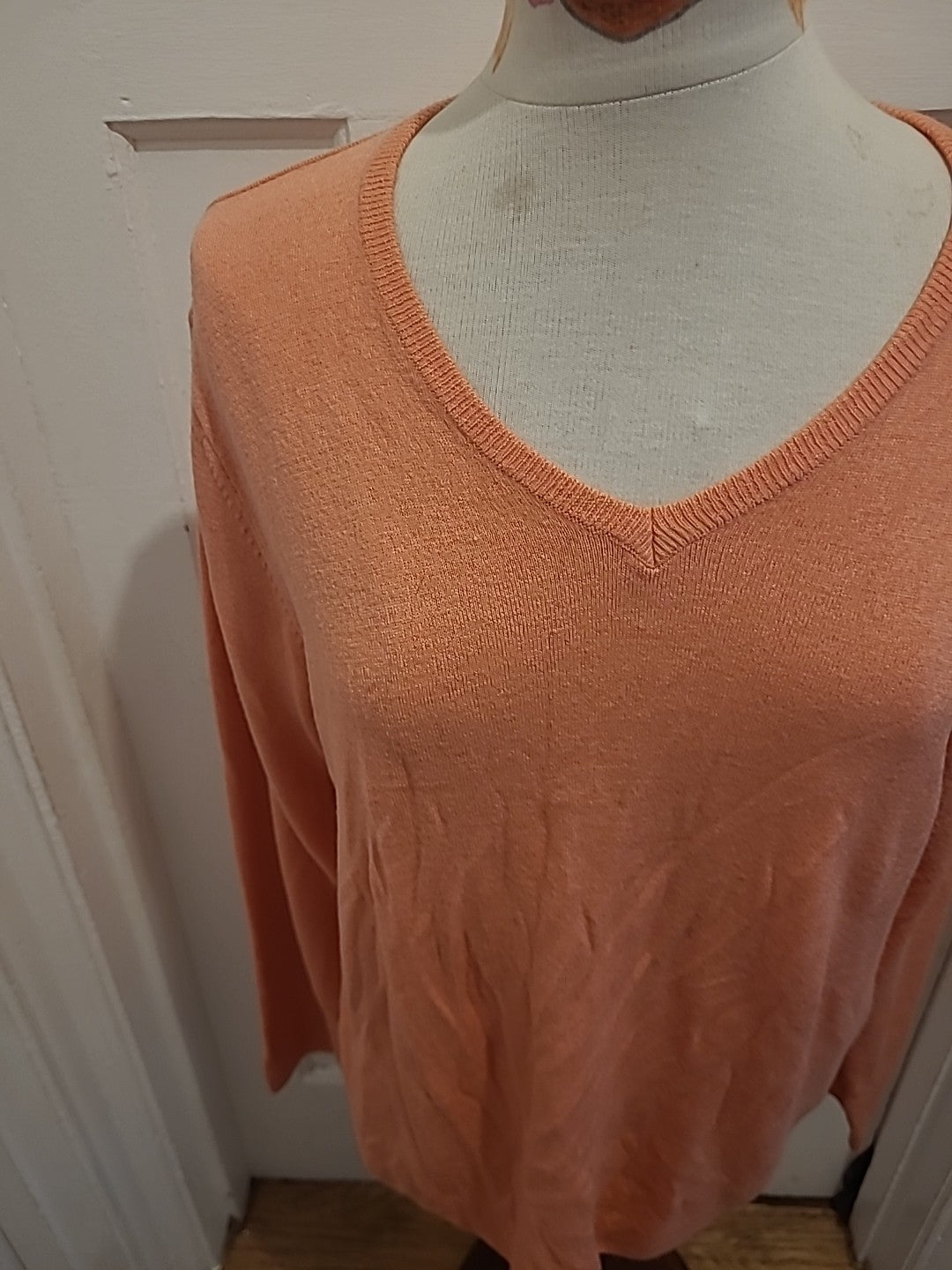 Mens M&S Man Size L Pinky Peach Long Sleeved V Neck Lightweight Jumper
