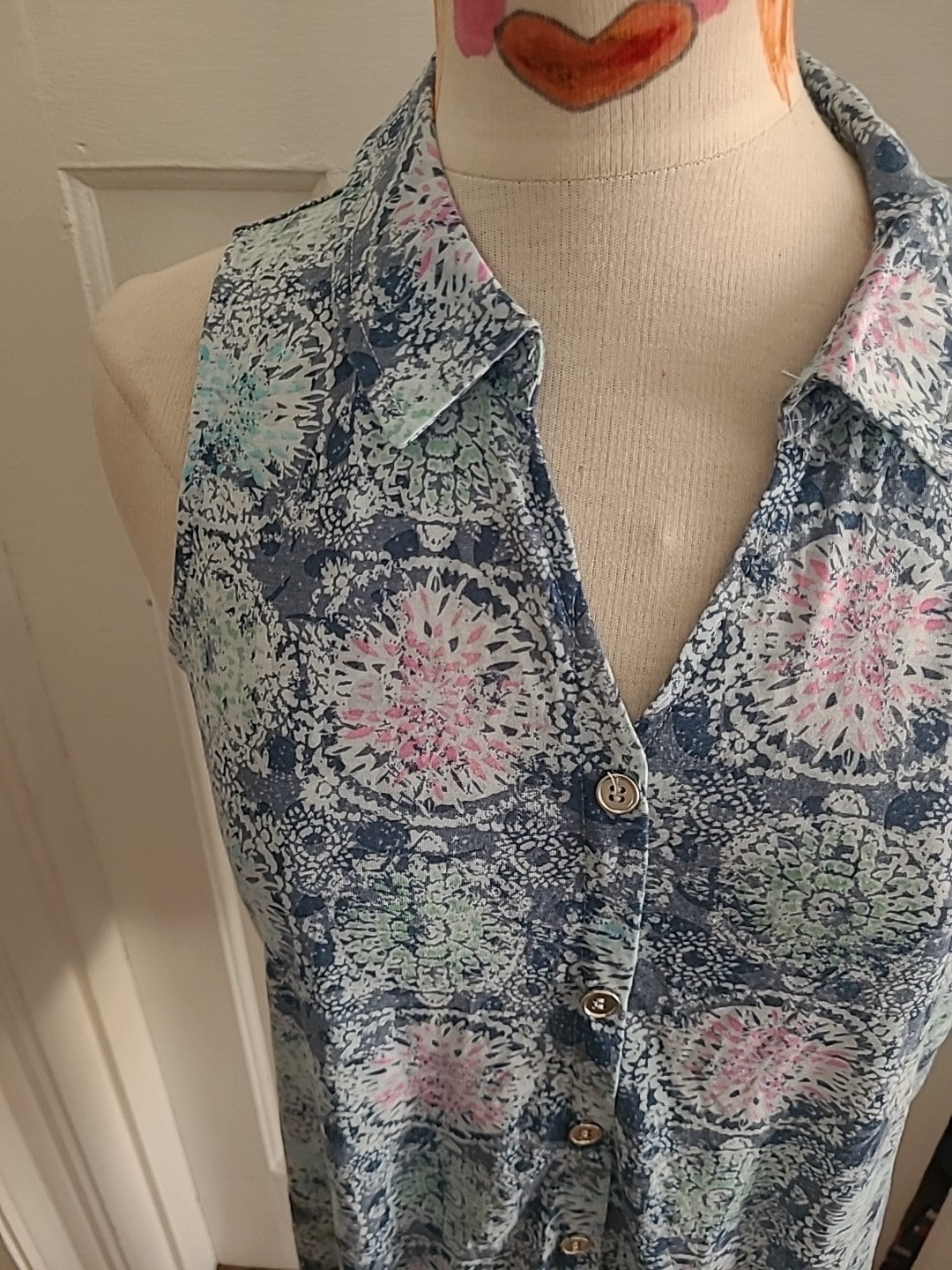 Ladies Bonmarche Size 12 Teal/Blue Sleeveless Polo