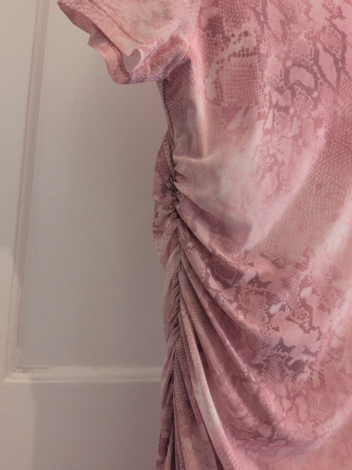 Primark Large Pink Lined Ruched Dress Short Sleeve Midi