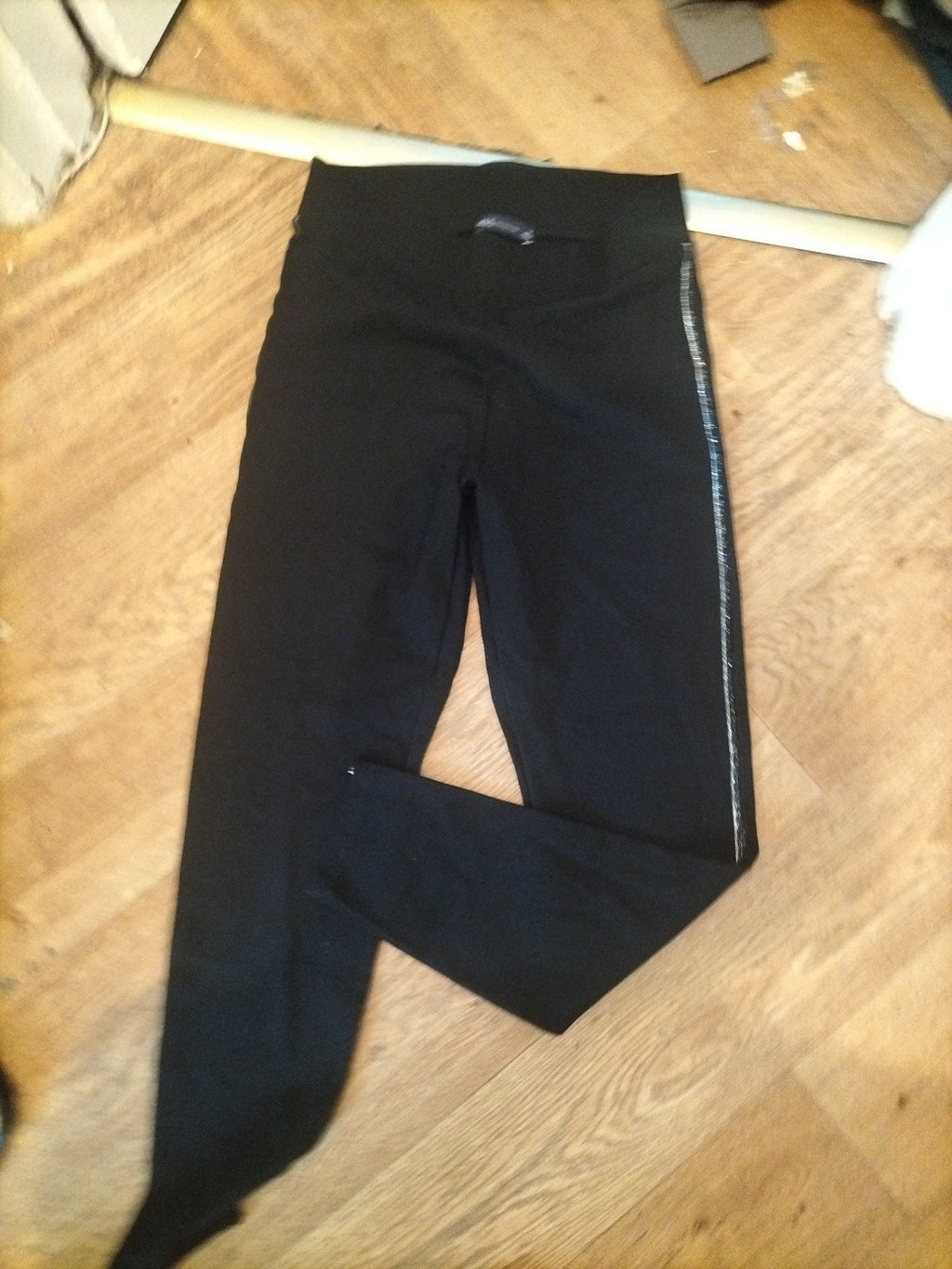 Ladies Marks And Spencers Size 14 Black And Silver Trim Leggings