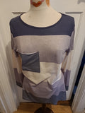Ladies Large Grey And Navy And Beige Long Sleeve Blouse