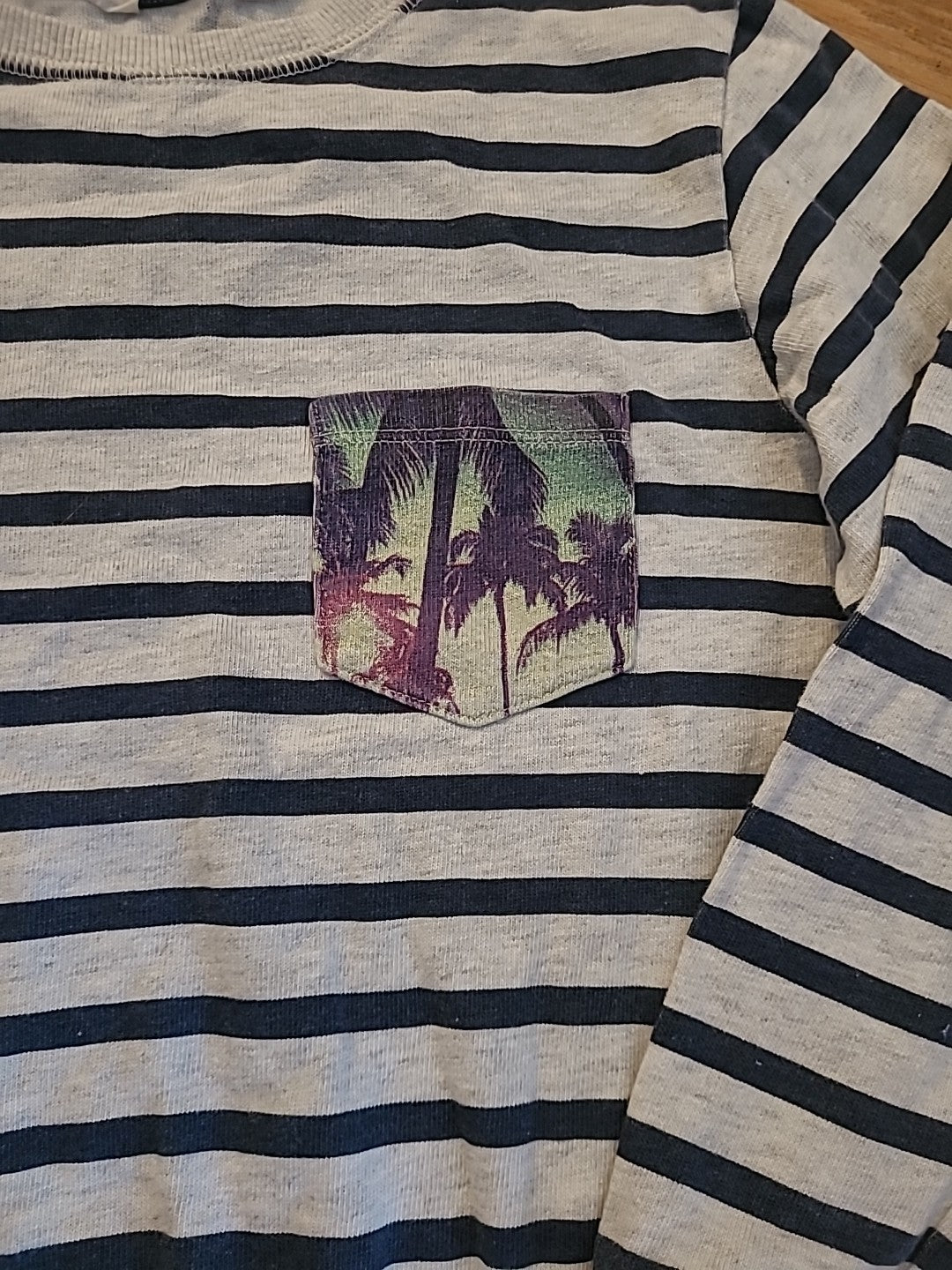 Boys H+M 8-10 Years Grey Navy Striped Tshirt
