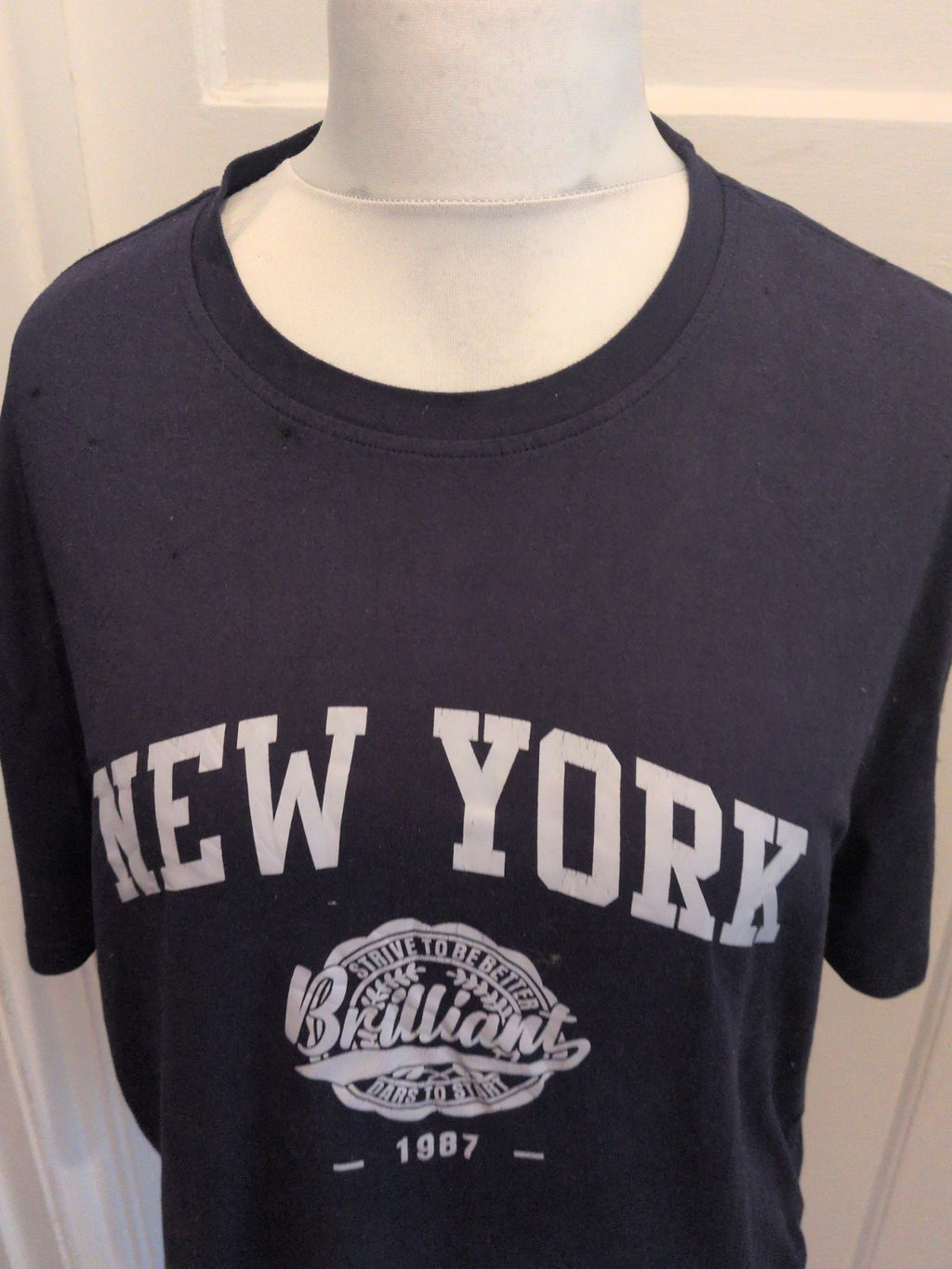 Large Navy With New York White Print Short Sleeve T-shirt