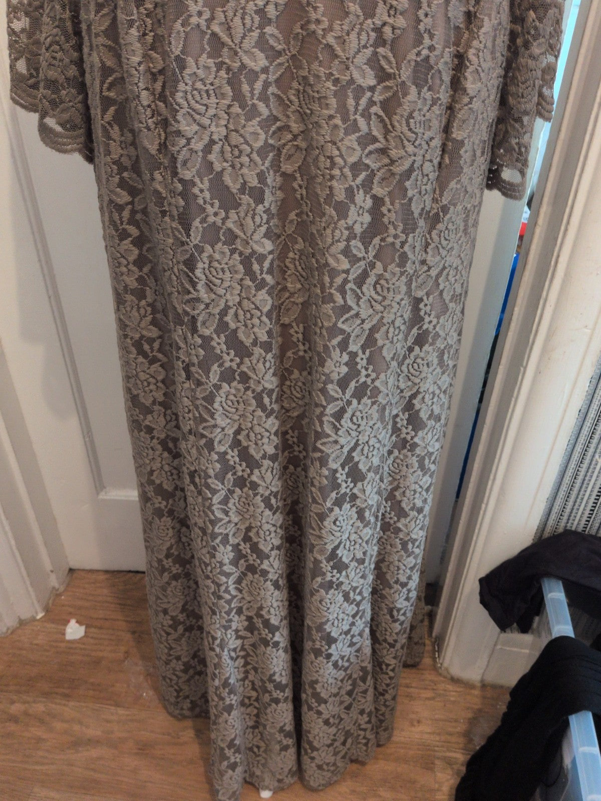 Brand New Julipa Size 28 Brown Lined Lace Pattern Maxi Dress Long Length