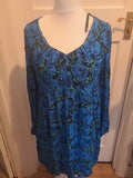 Ladies Primark Size 14 Blue And Green 3/4 Sleeved Floral Dress