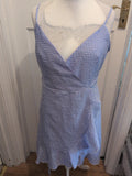 Large Blue Check Sleeveless Knee Length Dress Self Tie