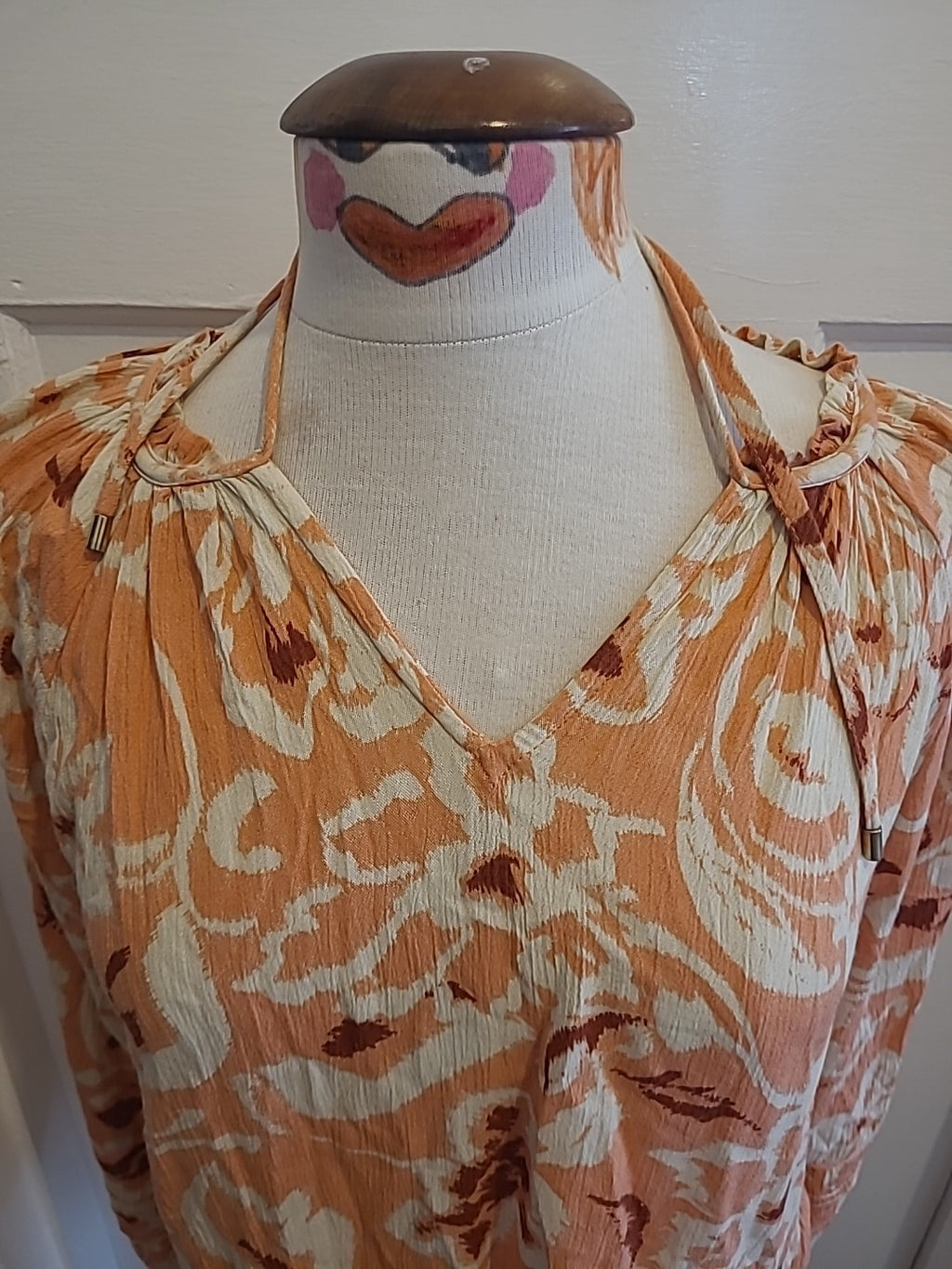 Ladies Peacocks Size 8 Pink Cream Long Sleeved Blouse