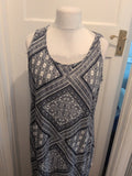 Ladies 16 Approx Blue And White Aztec Maxi Dress Sleeveless Long Length