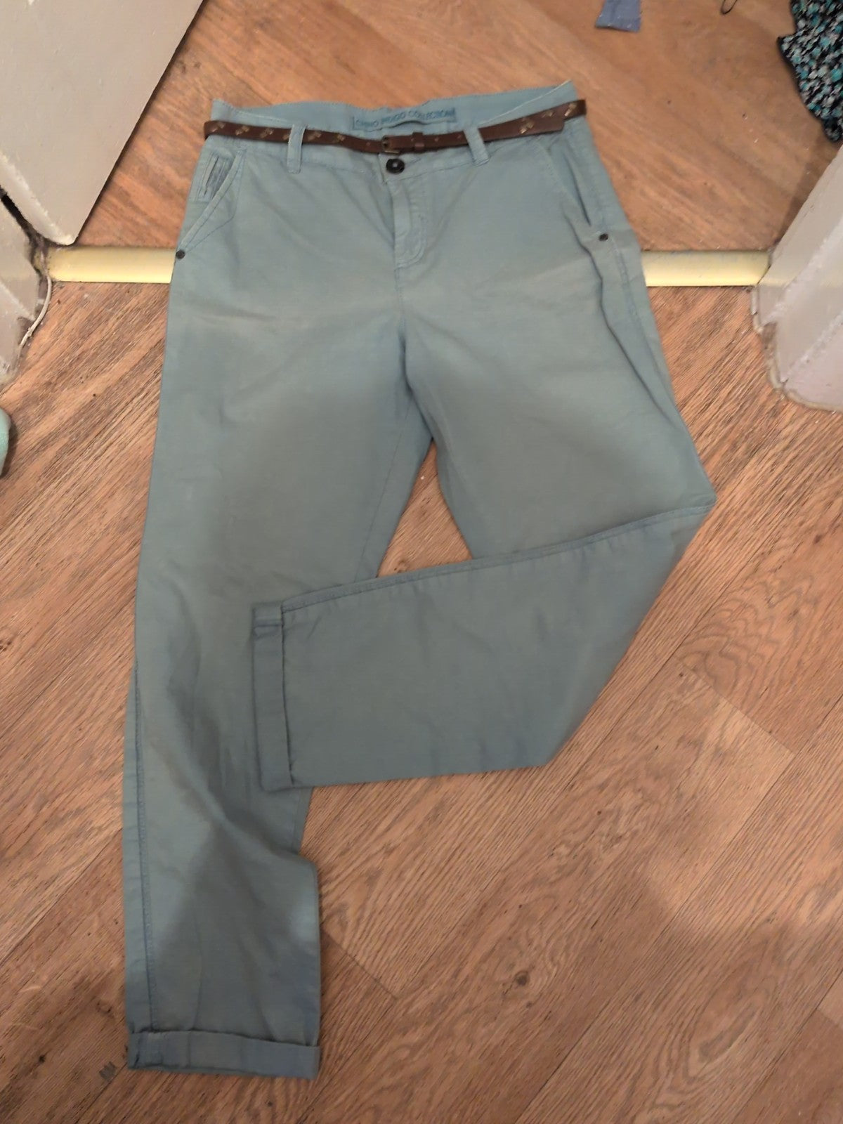 Marks And Spencer 10 Long Duck Egg Chino Indigo Collection