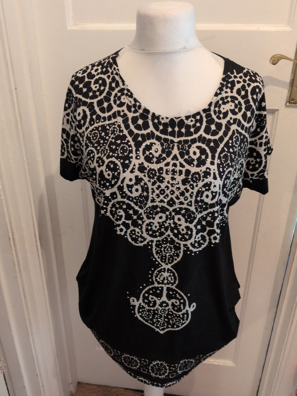 Ladies Nutshell Free Size Black White With Studs Short Sleeve Blouse