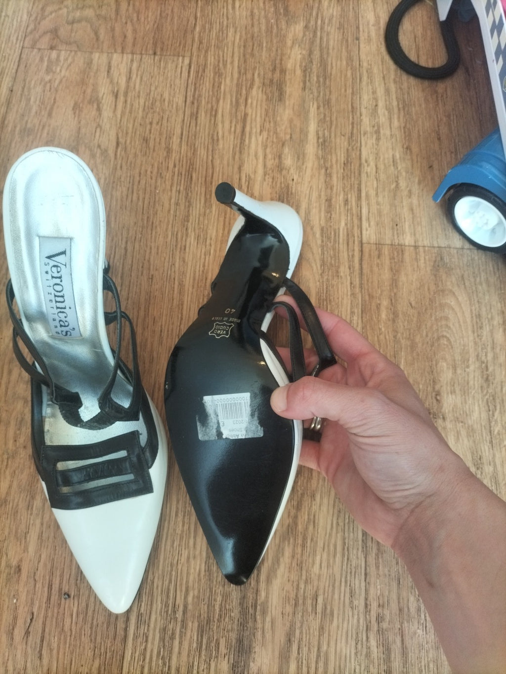 Ladies Veronica's Size Eu 40 White And Black High Heel Slip On