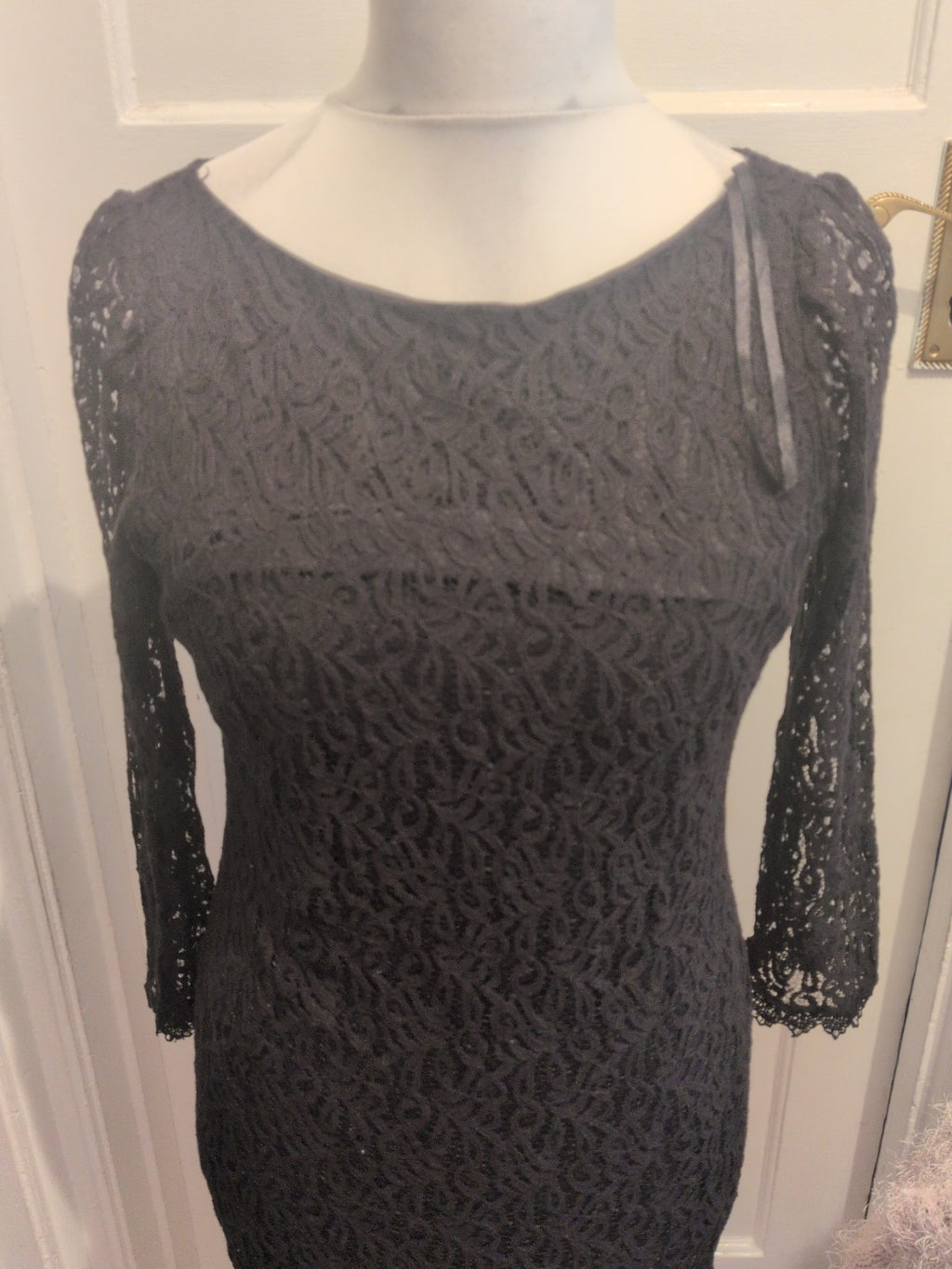 Primark 14 Black Lined Lace V Neck Midi Dress