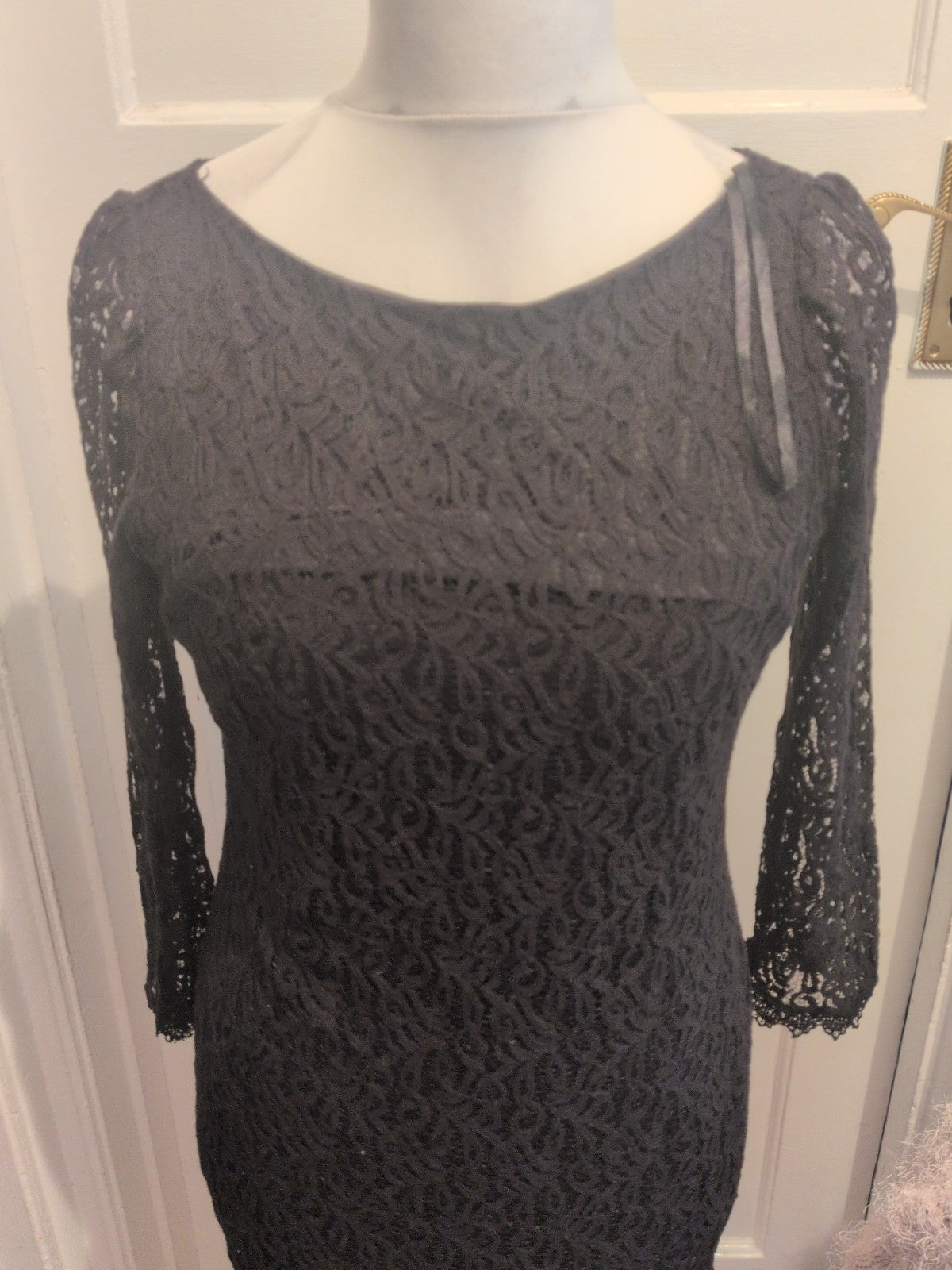 Primark 14 Black Lined Lace V Neck Midi Dress