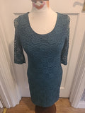Ladies Alice&You Size 10 Teal Lace Lined Mid Sleeved Dress