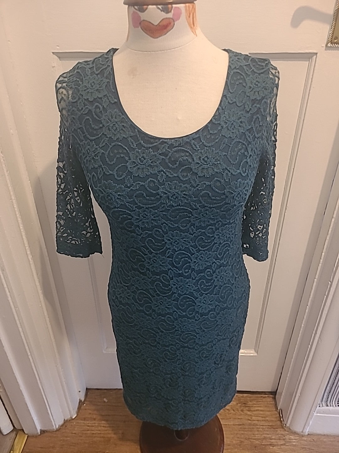 Ladies Alice&You Size 10 Teal Lace Lined Mid Sleeved Dress