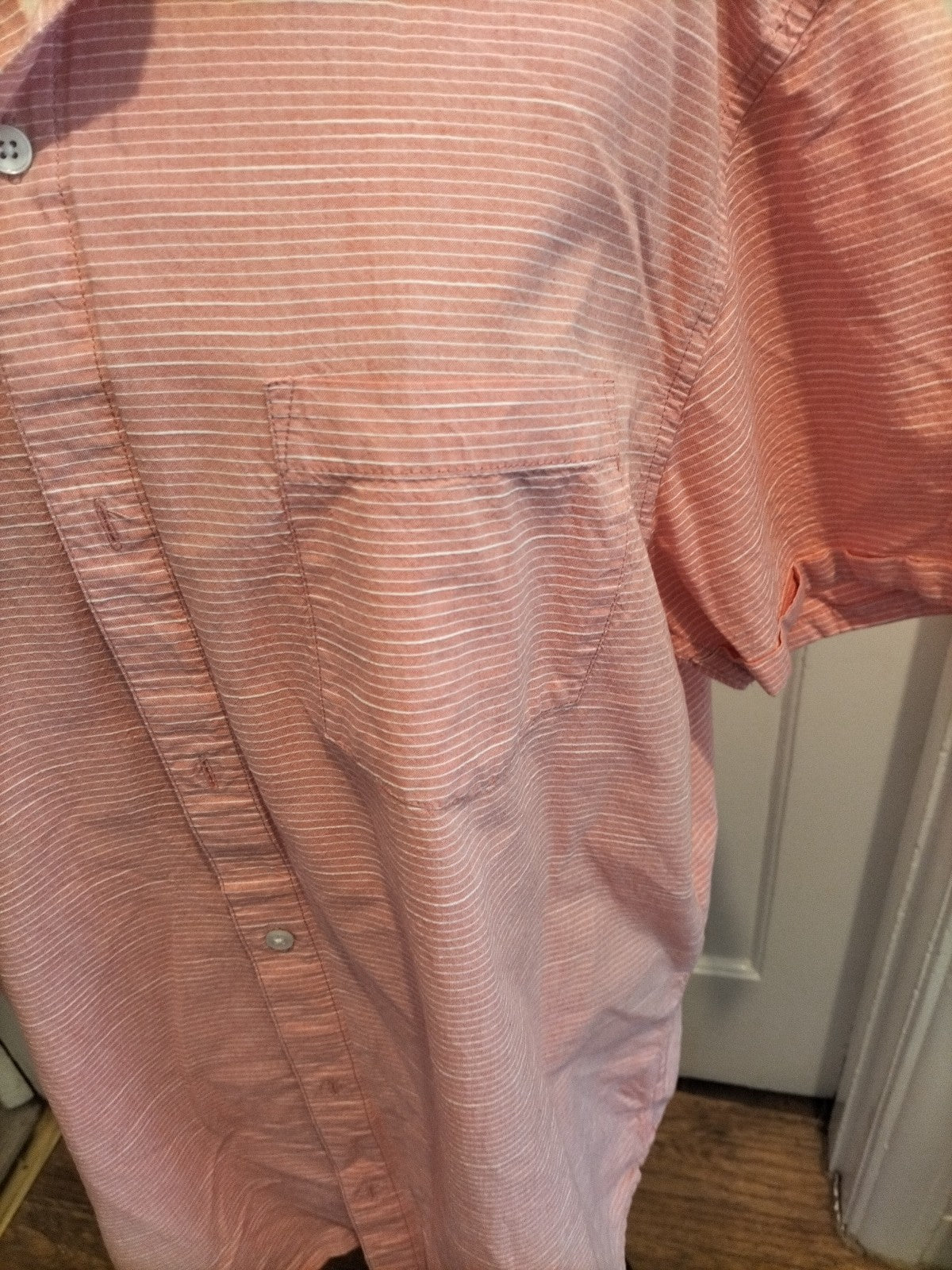 Mens Peacocks Size 2XL Regular Fit Pink White Striped Short Sleeved Shirt