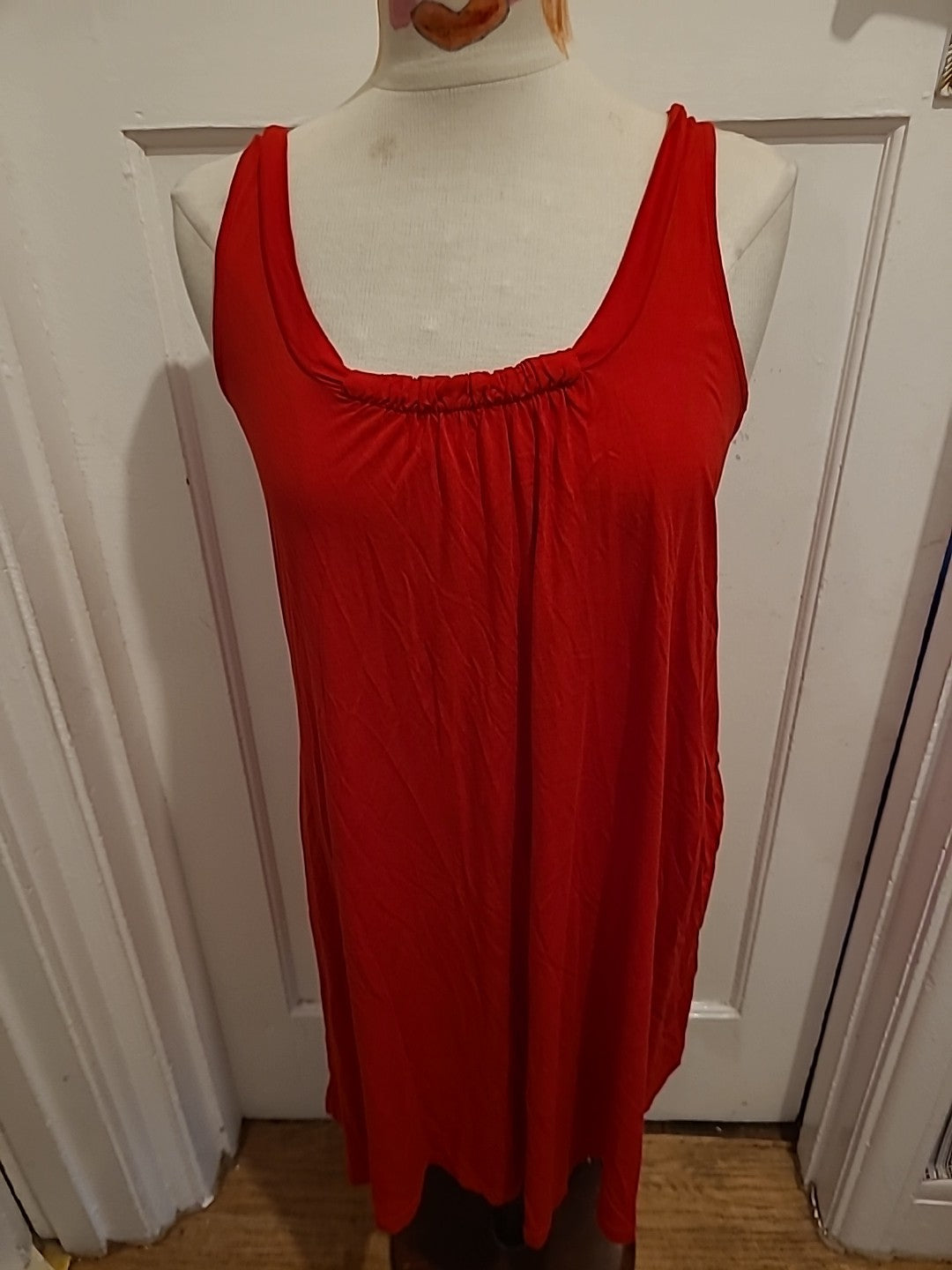 Ladies Marks And Spencer Size 14 Red Sleeveless Knee/Midi Dress