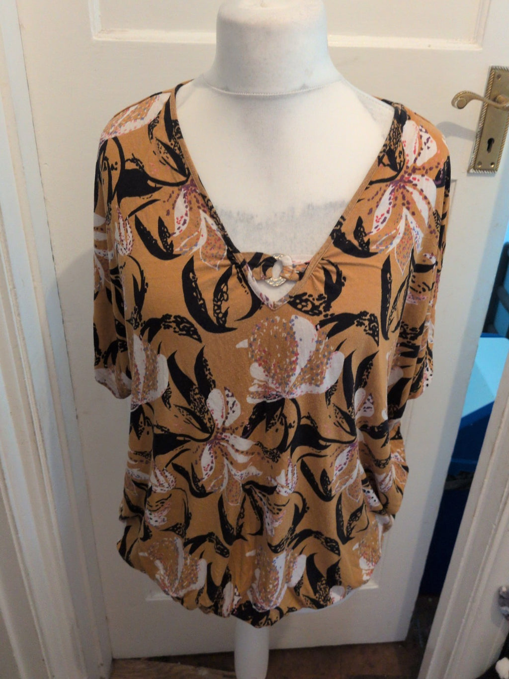 George 20 Brown Floral Short Sleeve Blouse