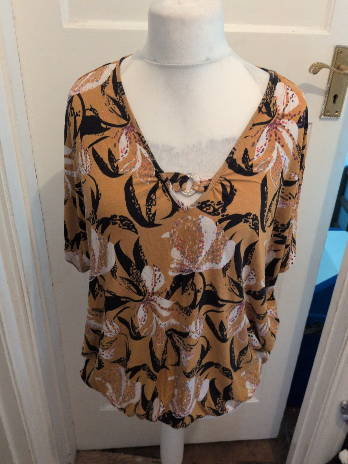 George 20 Brown Floral Short Sleeve Blouse