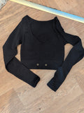 L/XL Black V Neck Long Sleeve Top