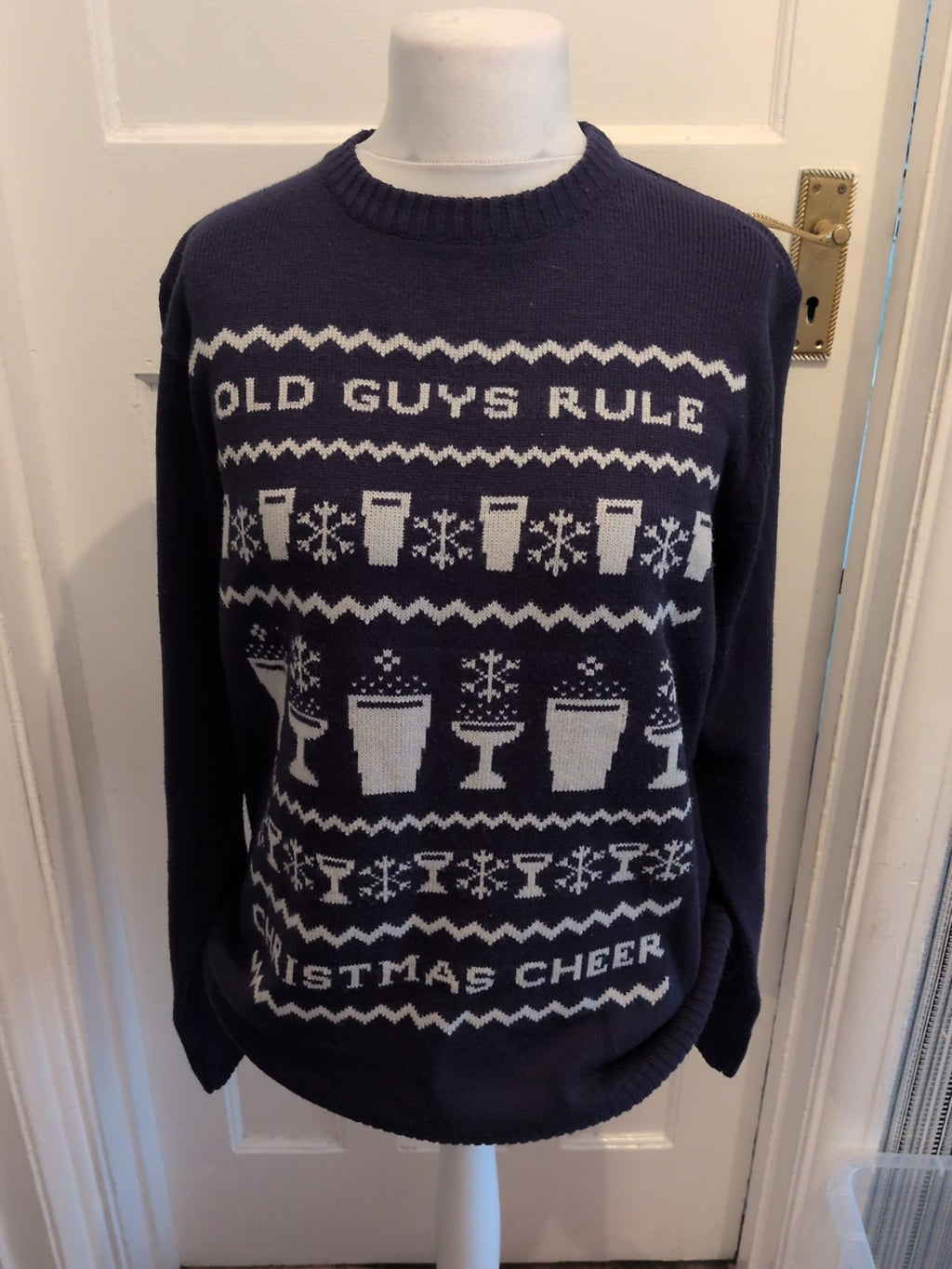 Old Guys Rule Large Navy And White Beer Pattern Pullover Jumper