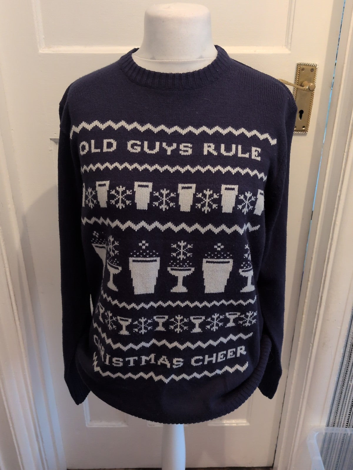 Old Guys Rule Large Navy And White Beer Pattern Pullover Jumper