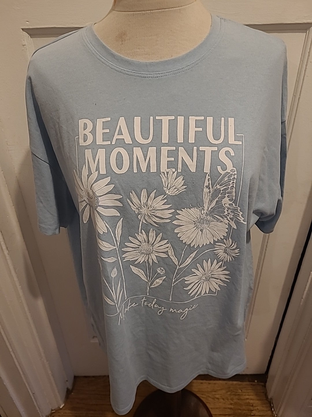 Ladies Primark Size Medium Pale Blue "Beautiful Moments" Tshirt