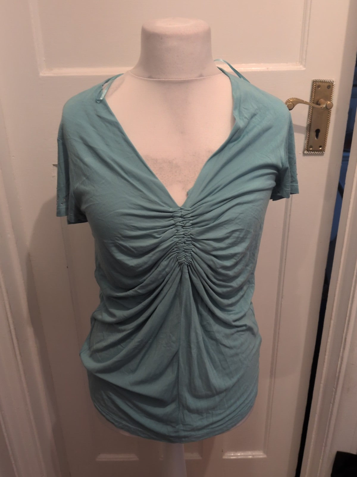 Ladies Jasper Conran Size 14 Aqua Short Sleeved Blouse