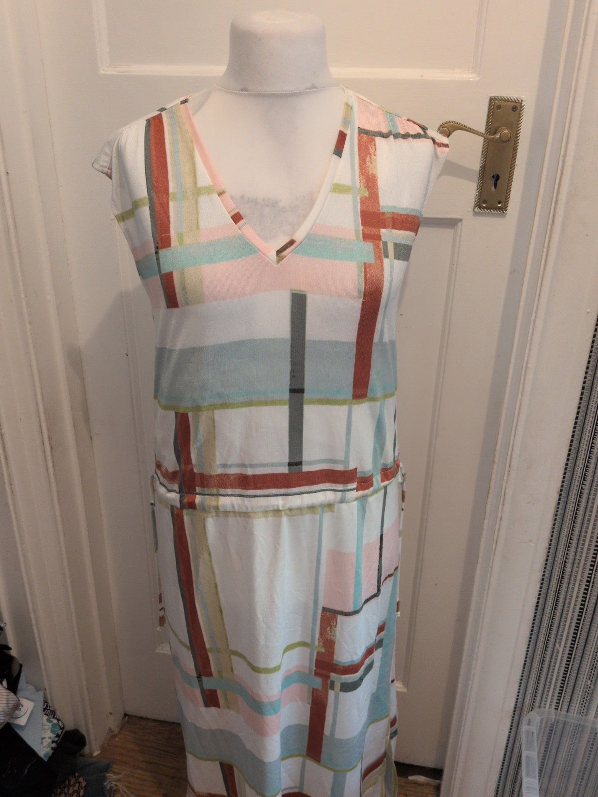 Next 12 White With Check Pattern Sleeveless Long Length Dress