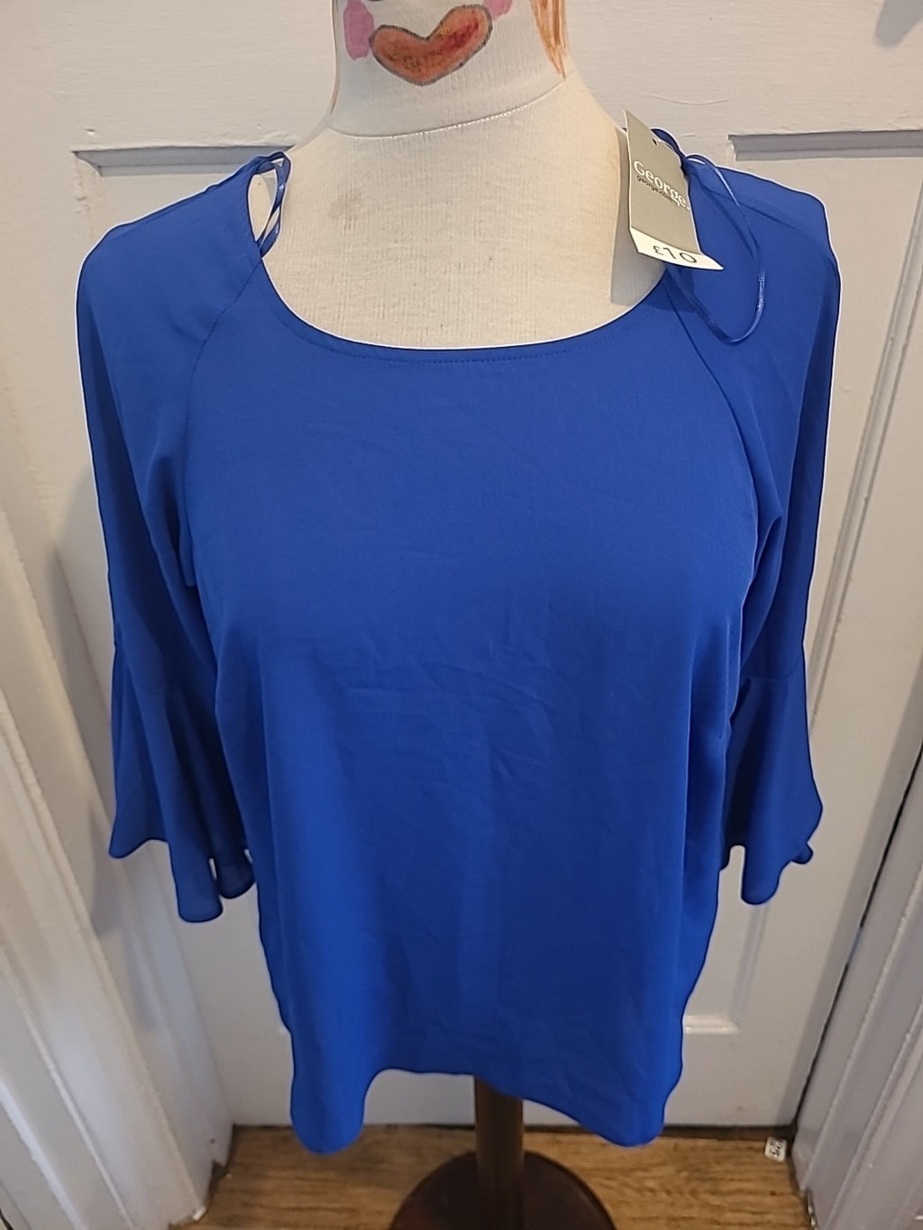 Brand New Ladies George Size 10 Blue Short Flute Sleeved Blouse