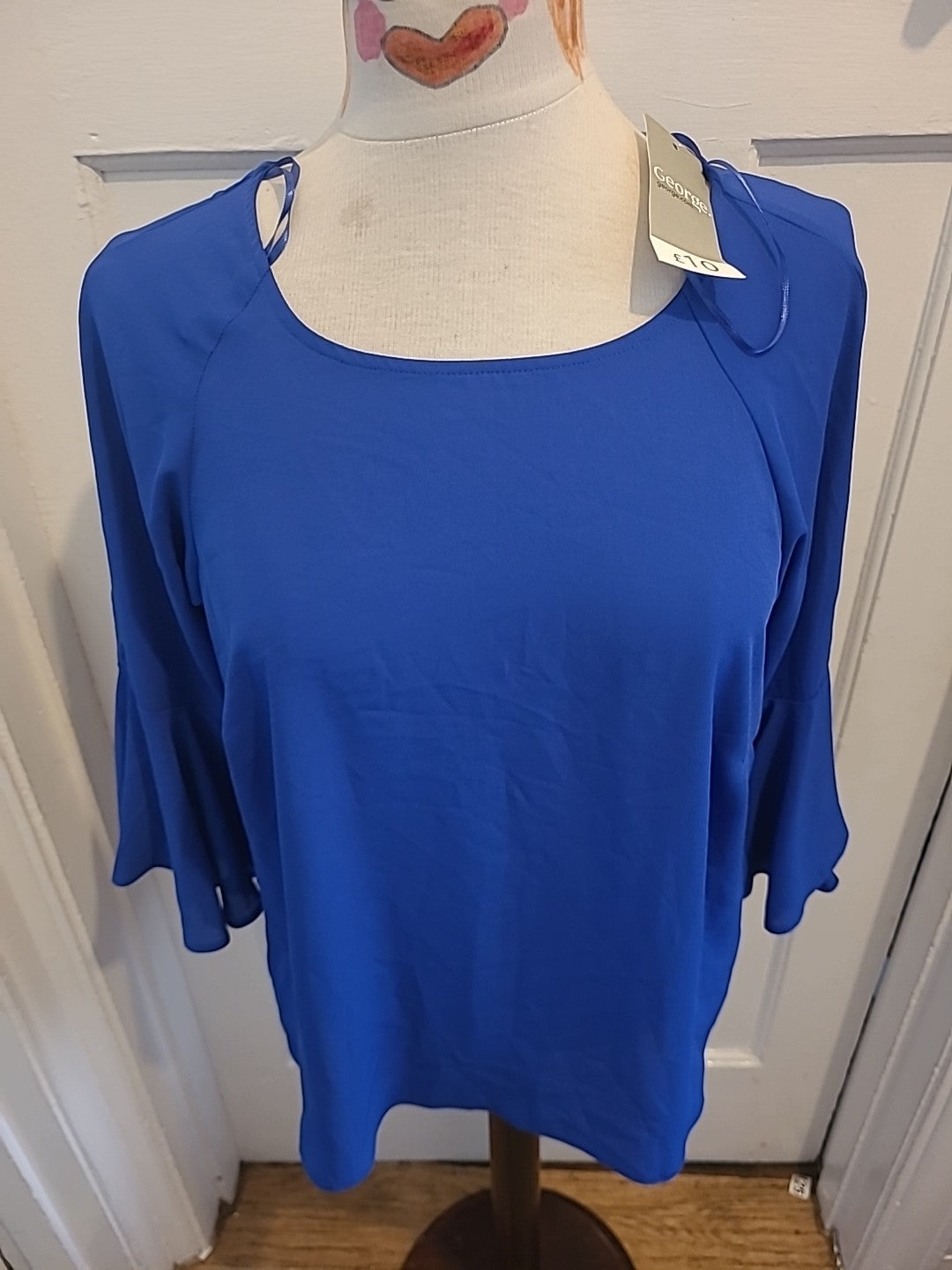 Brand New Ladies George Size 10 Blue Short Flute Sleeved Blouse