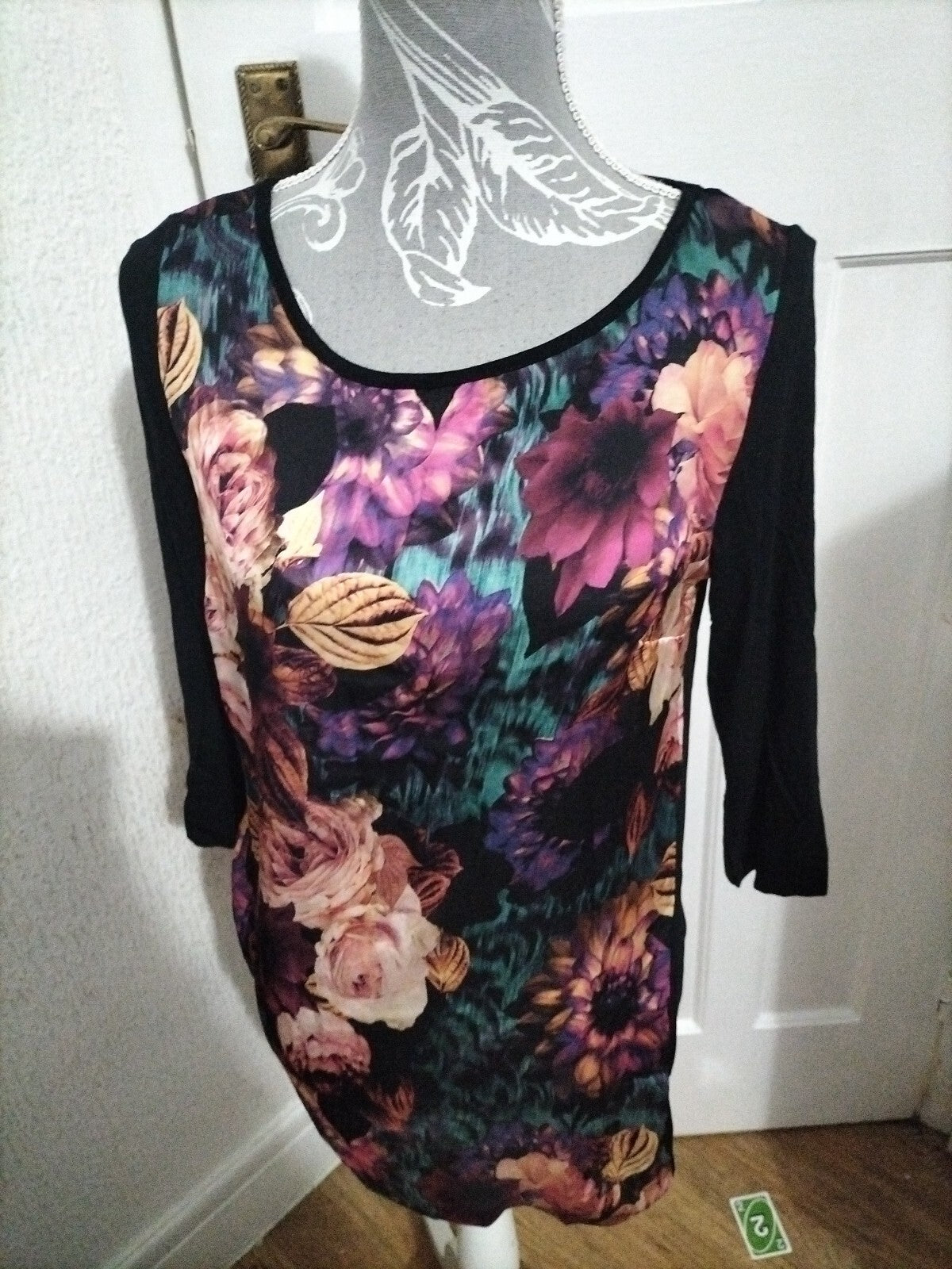 Ladies Smart And Fancy Size S Black Long Sleeved Floral Blouse