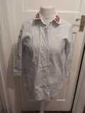 Ladies Zara Size Small Blue And White Collared Long Sleeve Blouse