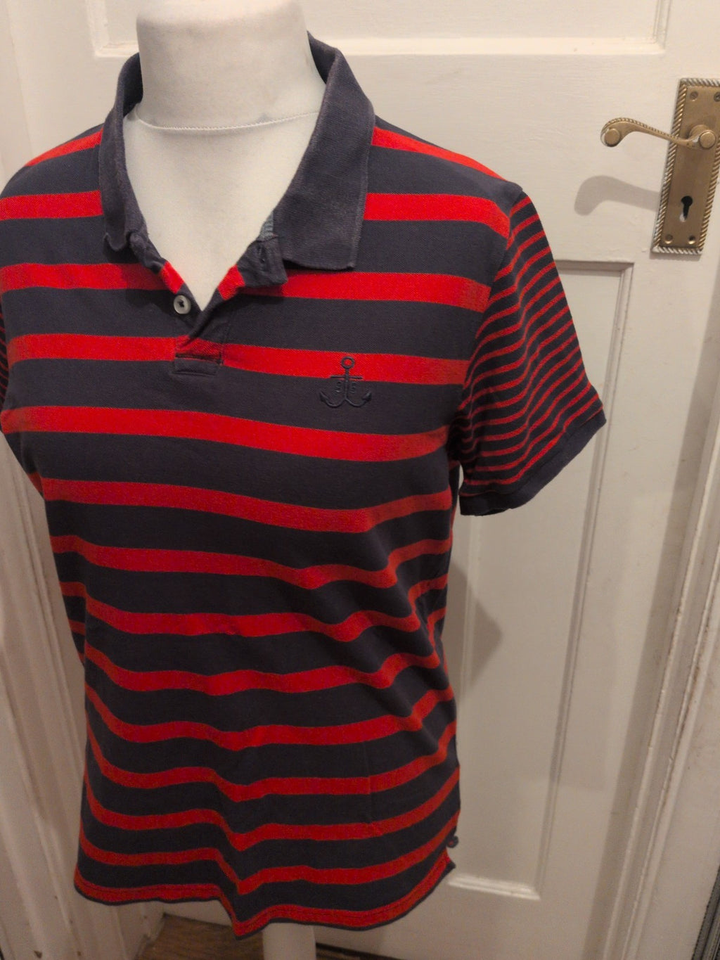 Mens Quba Co Size Large Red And Navy Short Polo