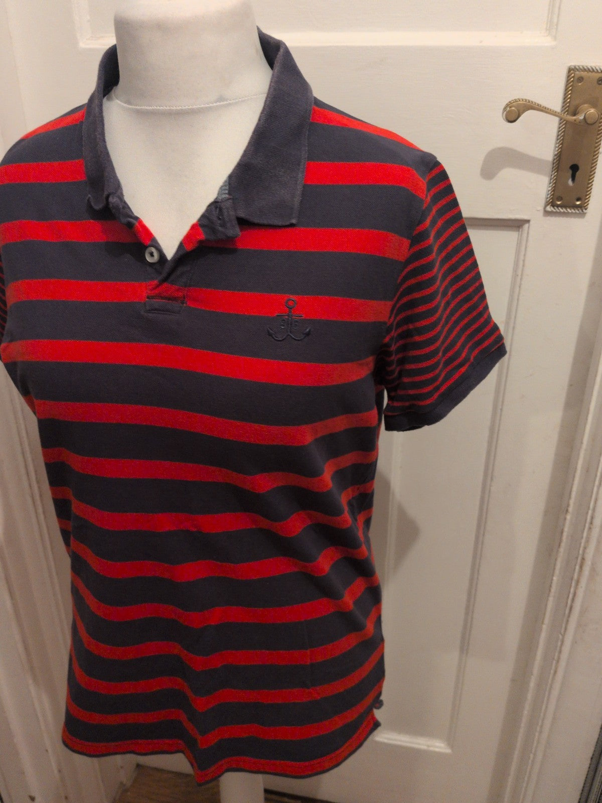 Mens Quba Co Size Large Red And Navy Short Polo
