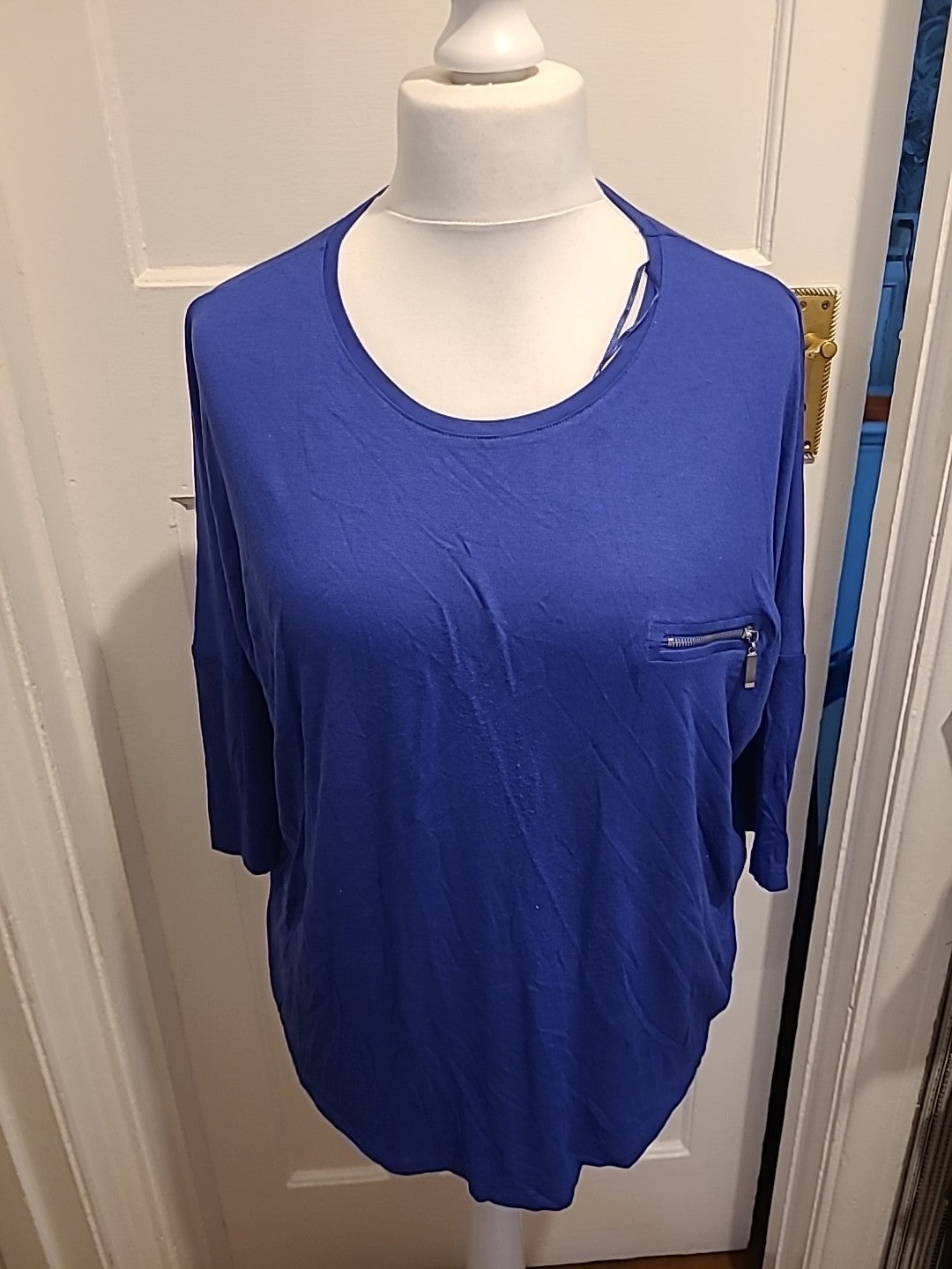 Ladies Peacocks Size 14 Bluey Purple Short Sleeved Blouse