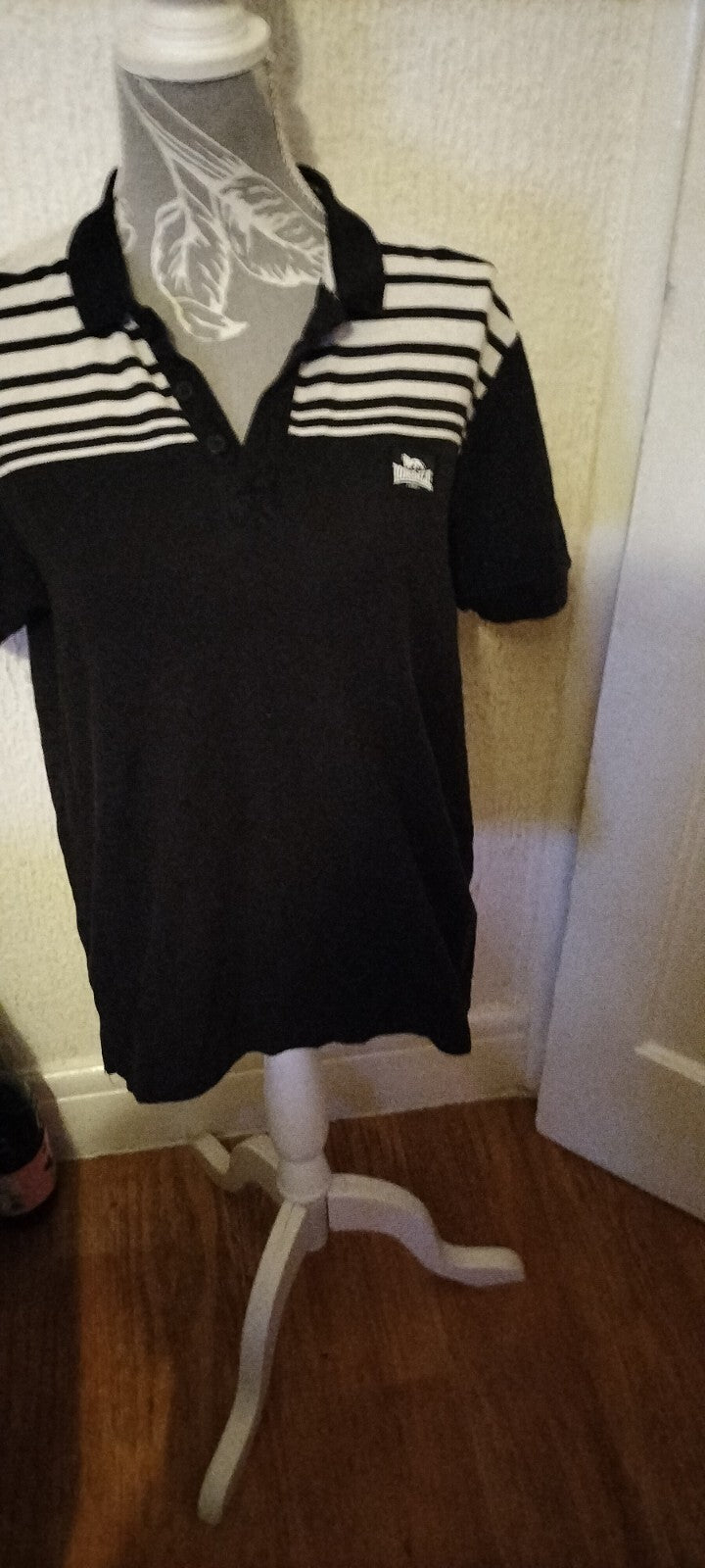 Mens Lonsdale Size Small Black Short Sleeved Polo