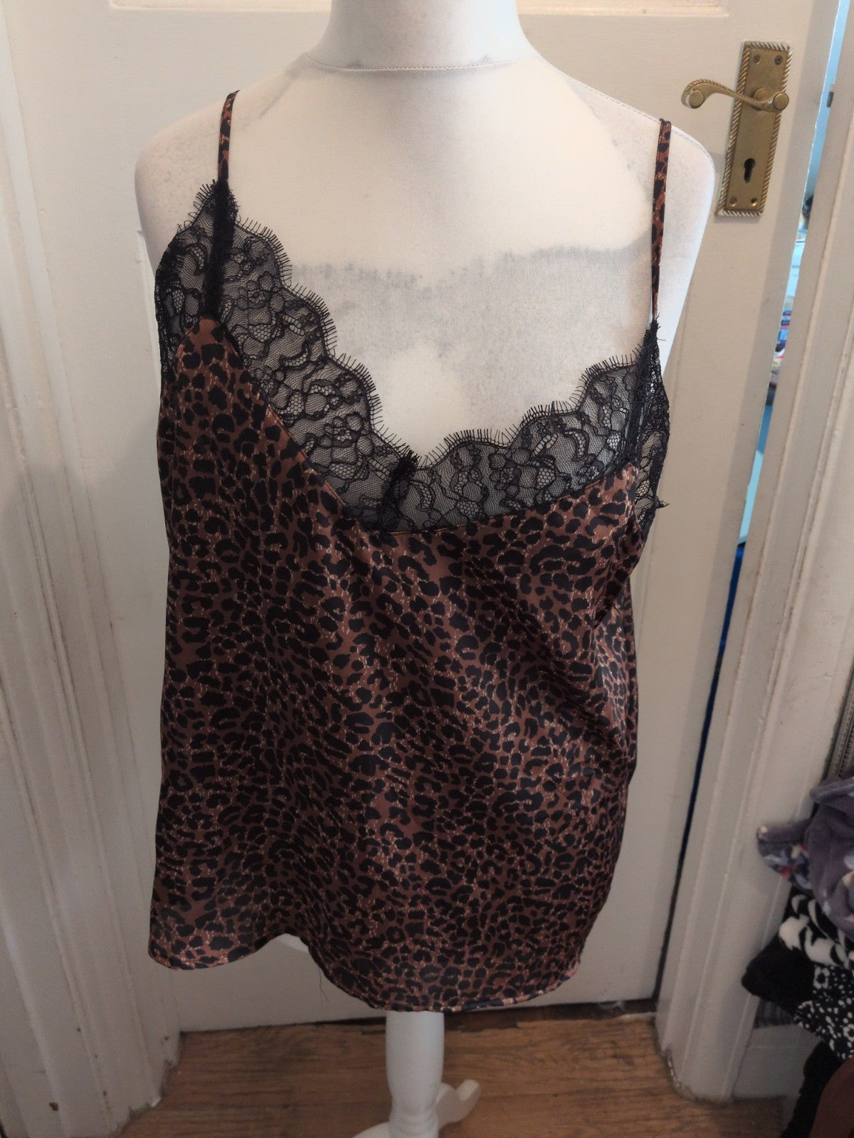 Primark XL Leopard Print With Black Frill Sleeveless Pyjama Top
